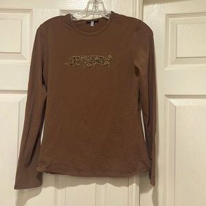 - Krizia Jeans brown Jersey Material Strechy Cotton Leopard Logo‎ Tunic Top…